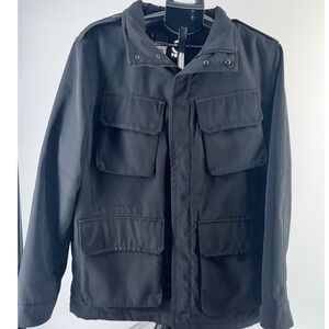 Tumi Tech‎ Black Field Jacket Mens M Utility Pockets broken zipper packable hood